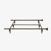 A four-legged metal bed frame, providing a solid foundation for a mattress.